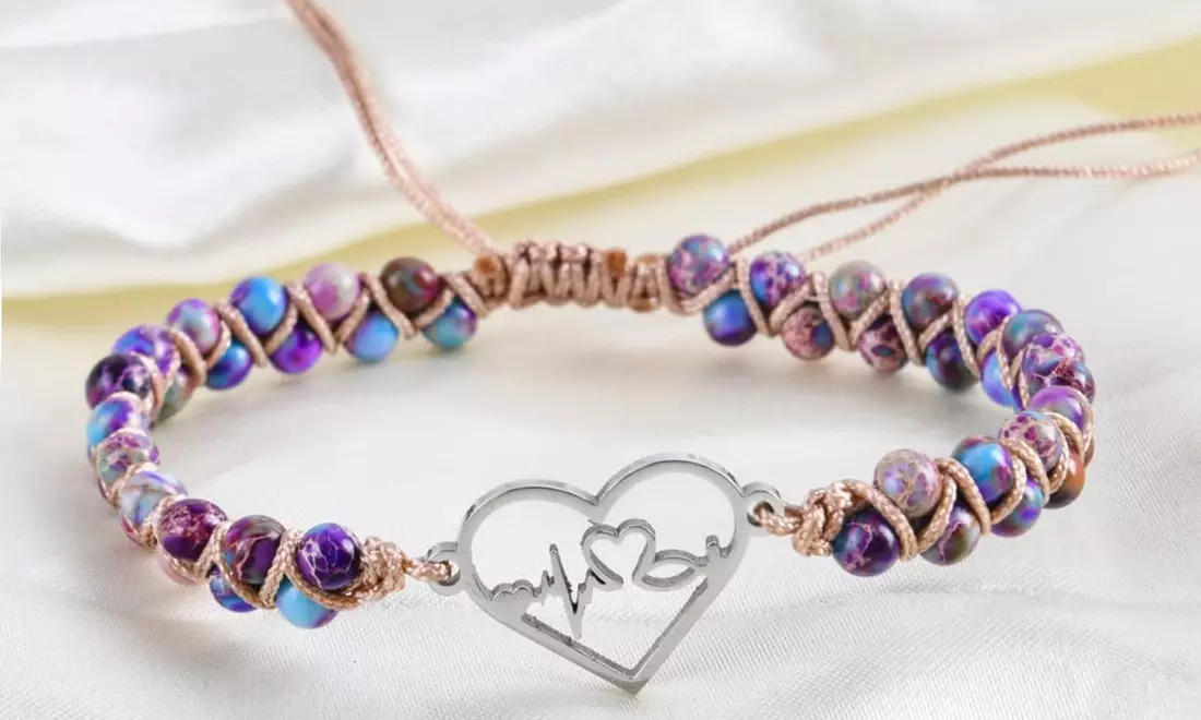 1x oder 2x Jaspis-Edelstein-Armband mit Herz-Anhänger