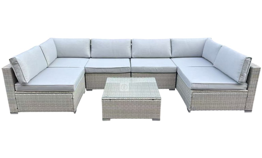 Image 4: 6-Seater U-Shaped Rattan Effect Garden Furniture Set