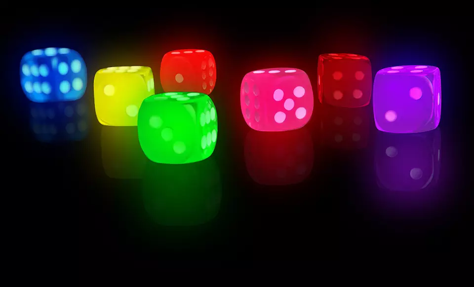 $7.99 for a Set of Seven LED Light-Up Dice in Assorted Colors ($17.99 List Price). Free Returns. - Primary Image
