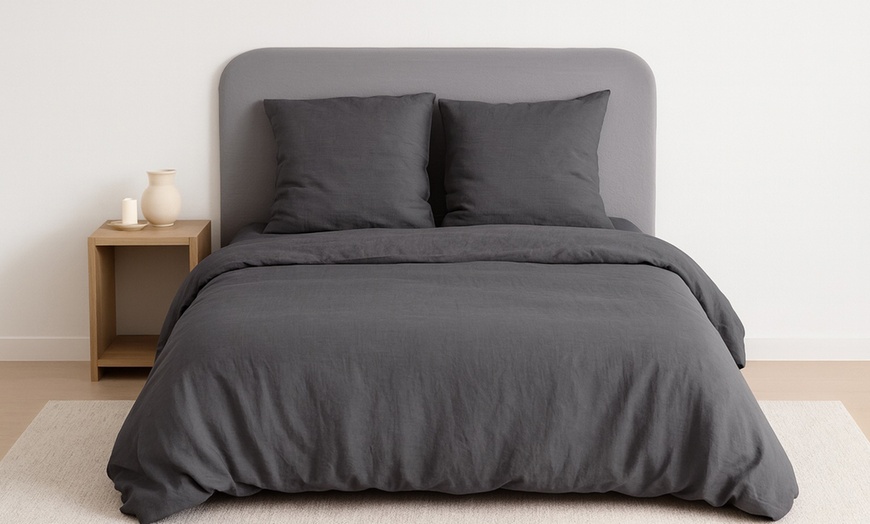 Image 1: Juego de funda nórdica UNI en acabado Micro Lavée