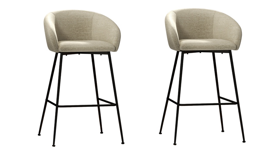 Image 5: Lote de 2 taburetes altos tapizados con respaldo, diseño contemporáneo