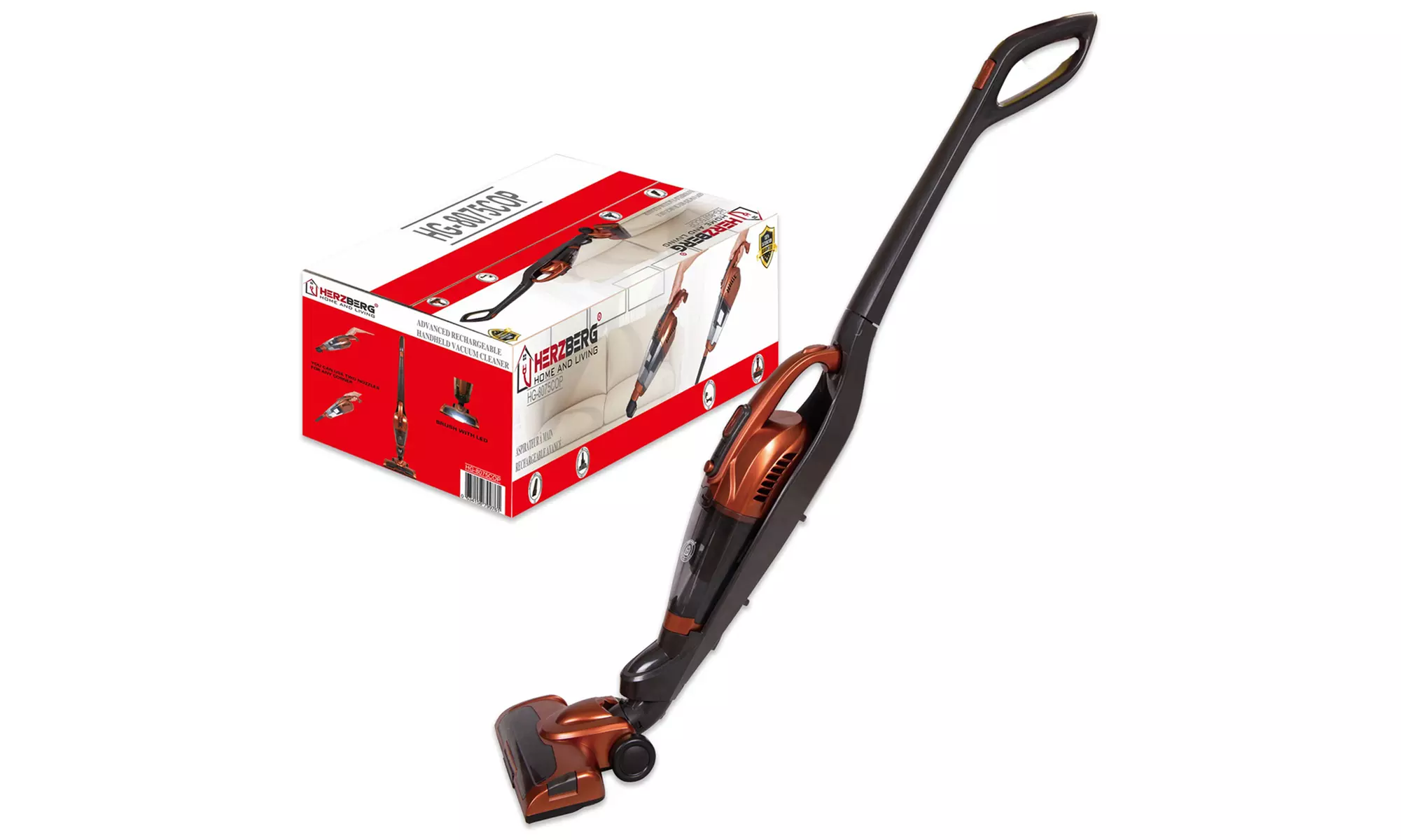 Aspirateur balai 2 en 1 balai et main de la marque Herzberg, modèle HG8075COP, livraison offerte - Image 4