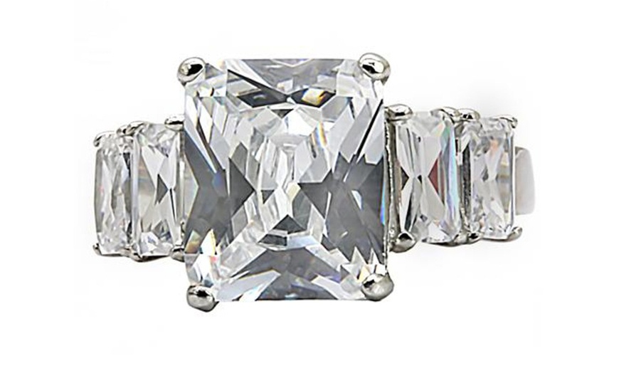 Image 3: Women's Radiant Cut CZ Stainless Steel Engagement Ring - 9.50 Carat Total