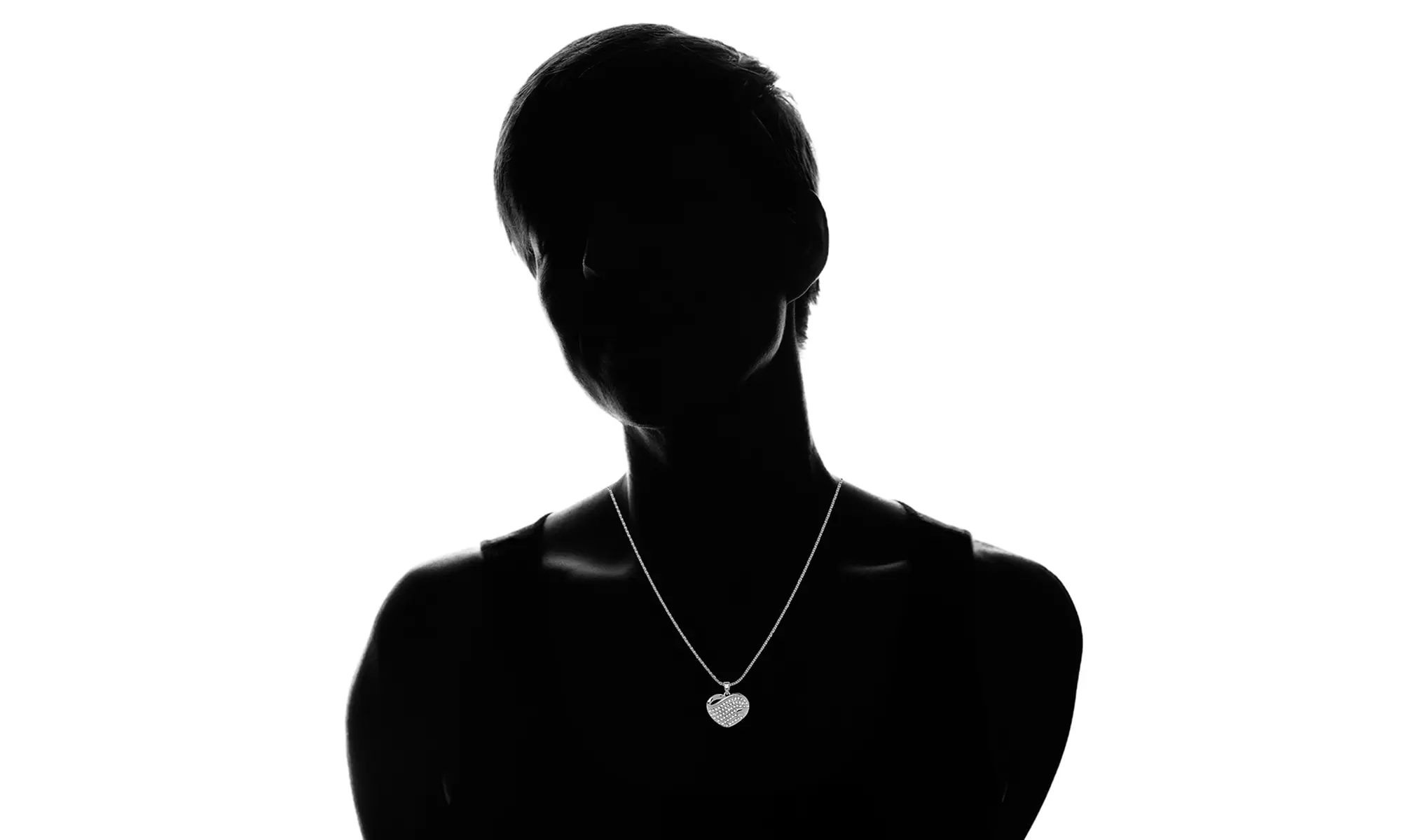 Pave Heart Necklace and Earrings Set with Swarovski Elements Crystals in 18K White Gold - Second Medium