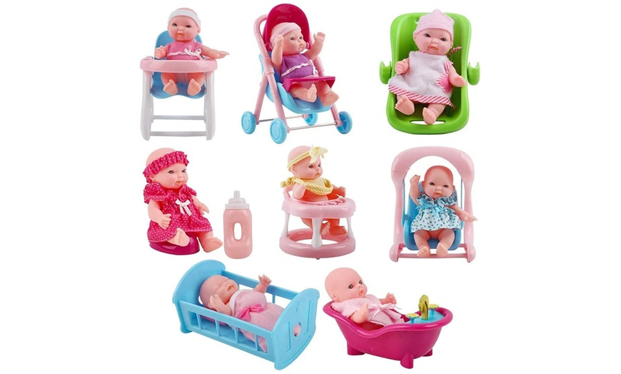 Image 2: Set of 8 Mini 5'' Baby Dolls with Accessories