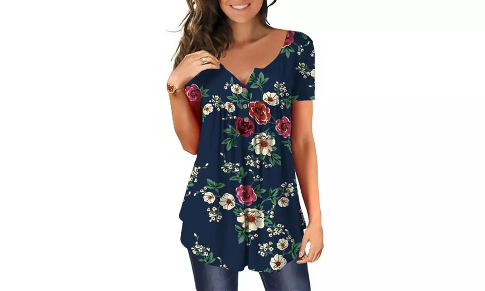 Women's Button Up Summer Short Sleeve Casual Tops Tunic Shirts Blouses