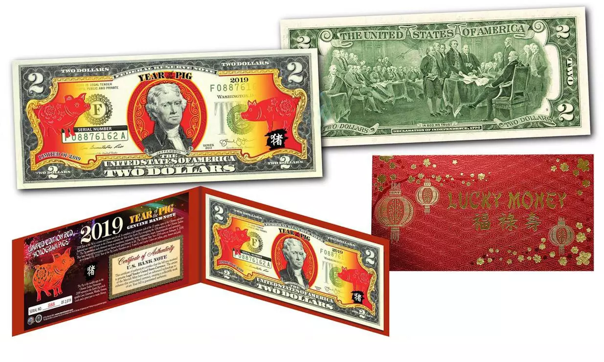 2019 Chinese New Year Red Hologram Two-Dollar Bill Collectible - Primary Image