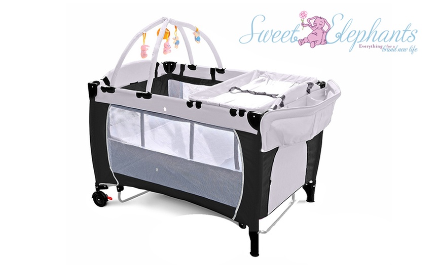 Image 1: Sweet Elephants 7-in-1 Portable Cot