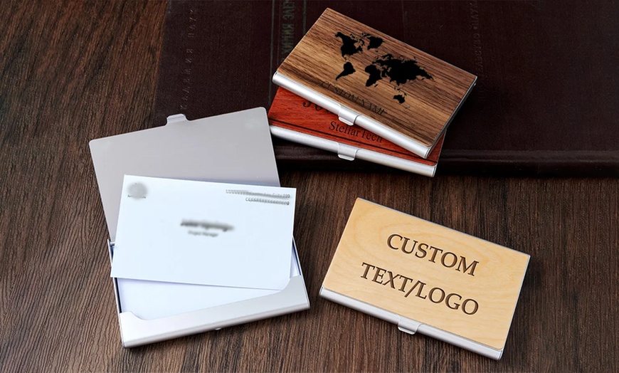 Image 7: One or Two Personalized Engraved Wooden Business Card Holders