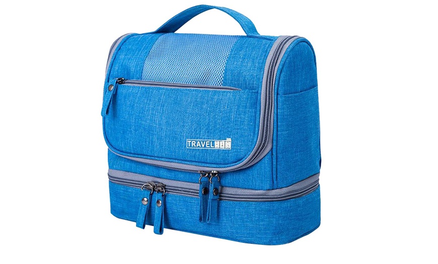 Image 9: Large Hanging Toiletry Bag Travel Makeup Bag Organizer Dry Wet Separation