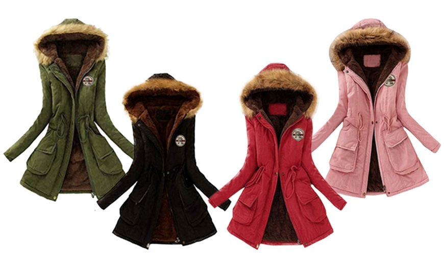 Image 1: Women's Faux Fur Lined Parka Coat