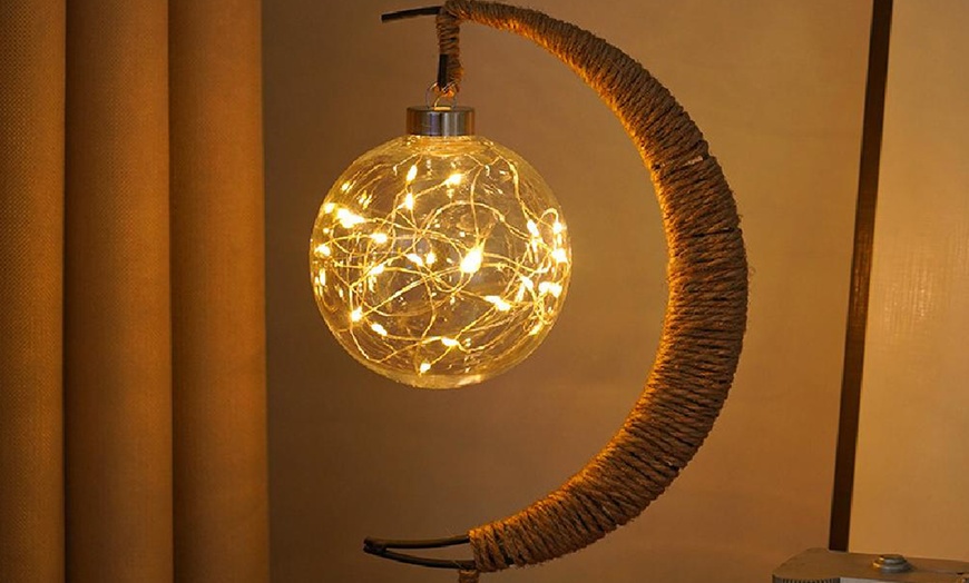 Image 18: LED Half-Moon Rattan Ball Lamp