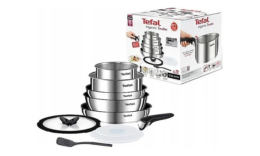 Image 5: Tefal Ingenio Titanium Stainless Steel 10pc Set - Removable Handle, Non-Stick, Induction Ready