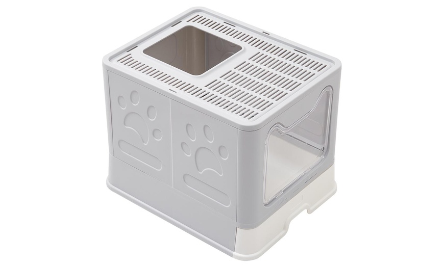 Image 3: Folding Plastic Cat Litter Box Top Entry