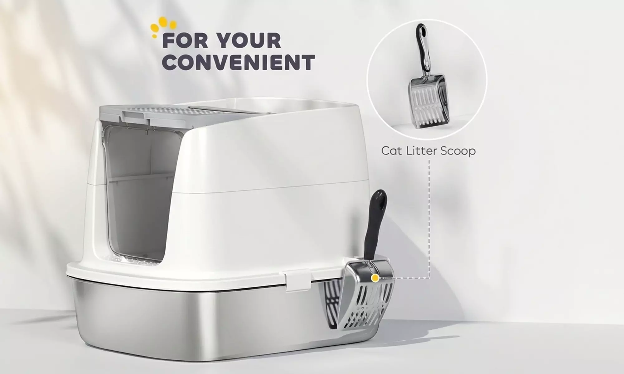 PawHut Stainless Steel Cat Litter Box with Top Exit and Scoop