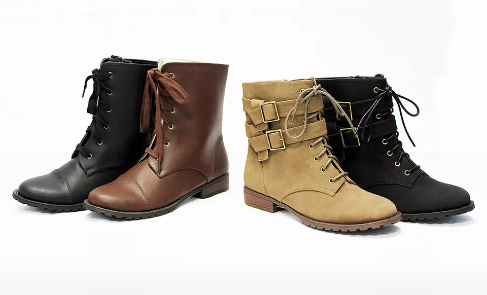Michael Antonio Women’s Mattson Combat Boots in Black or Dark Taupe - Primary Image