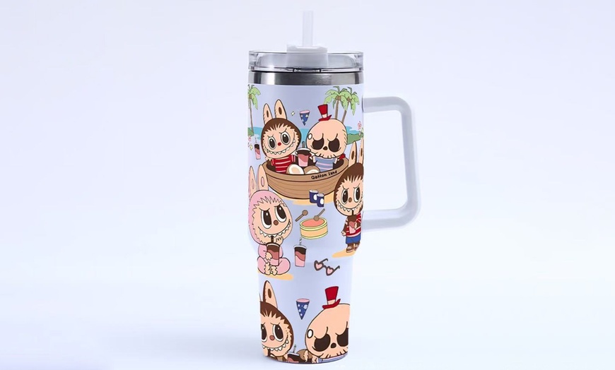 Image 2: 40oz Labubu-Design Stainless Steel Tumbler with Straw