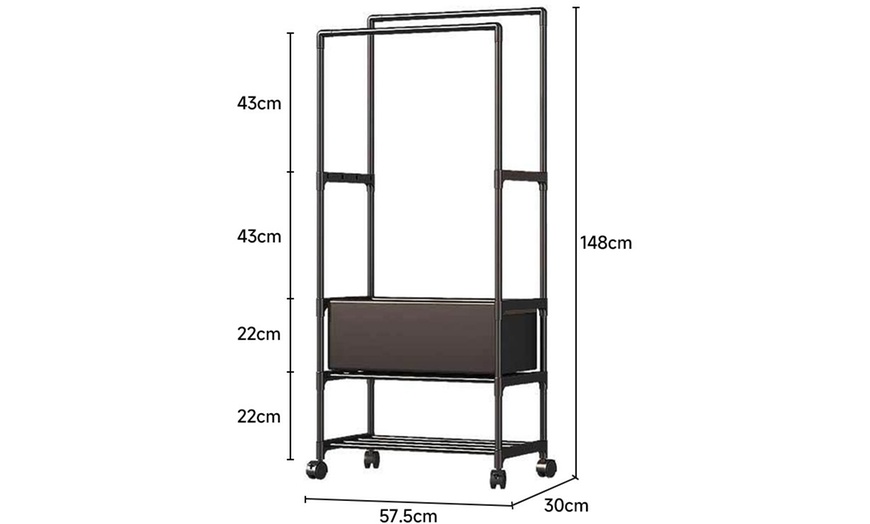 Image 7: Metal Clothes Rack with Double Rods Mobile on Wheels