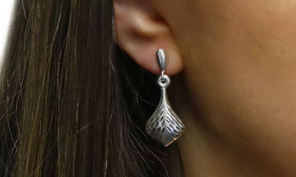 Italian Sterling Silver Etched Post Drop Earrings