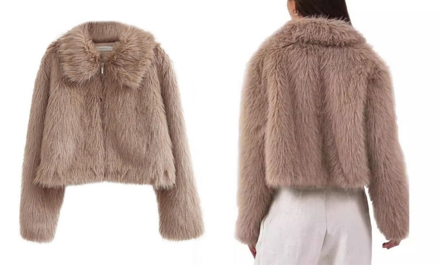 Image 7: Women's Warm Faux Fur Zipper Jacket