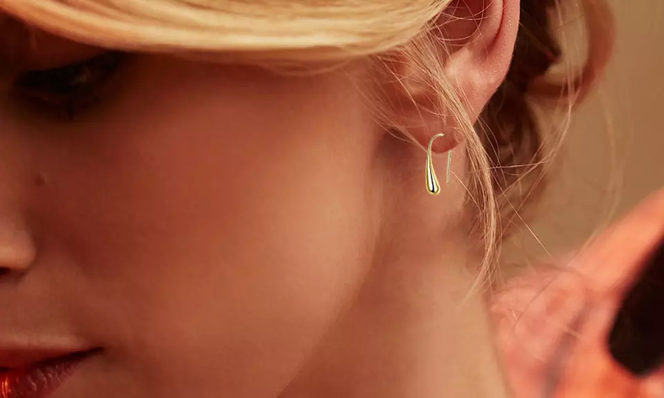 Italian Sterling Silver Water Drop Earrings in 18K Yellow Gold - Primary Image