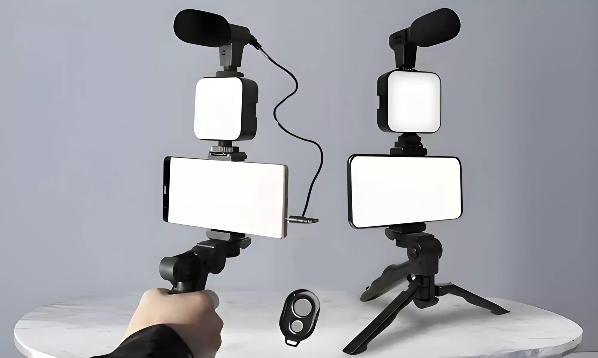 Multifunktionales Vlogging-Kit mit LED-Beleuchtung, Mikrofon & Stativ