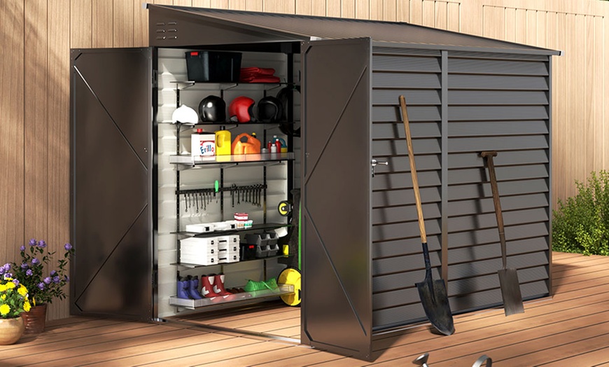 Image 6: Charcoal Black Steel Outdoor Garden Storage Shed