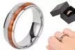 Silver Whiskey Barrel Ring Wooden Meteorite Wedding Engagement Band Ring - Second Medium