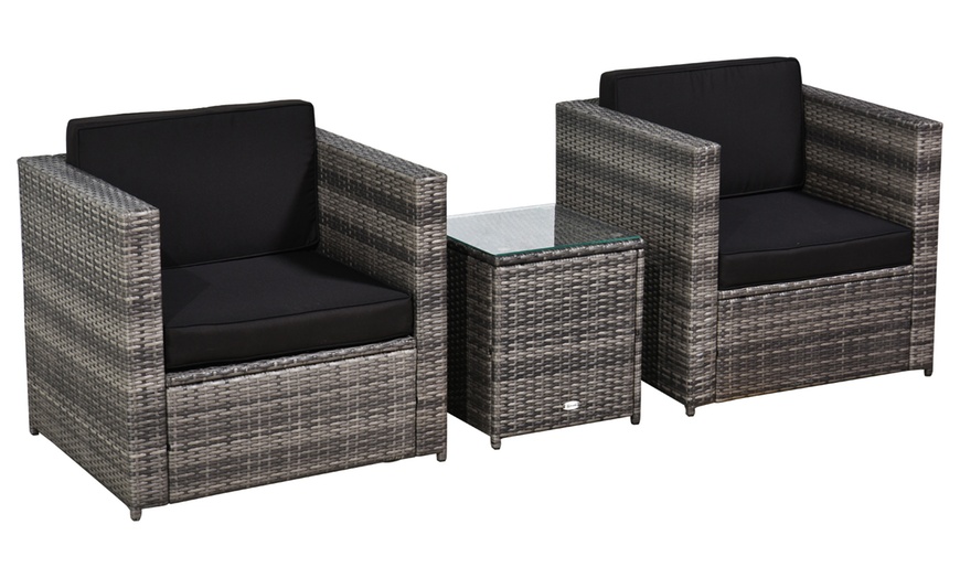 Image 2: Three-Piece Outsunny Rattan-Effect Bistro Set