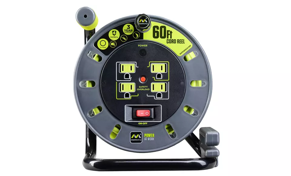 Masterplug 4-Outlet Cord Reel with Optional 60Ft. Extension Cord - Second Medium