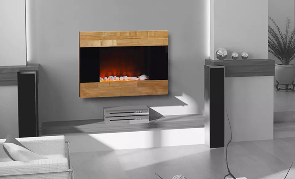 Electric Fireplace Wall Mount with Wooden Finish. Free Shipping. - Primary Image