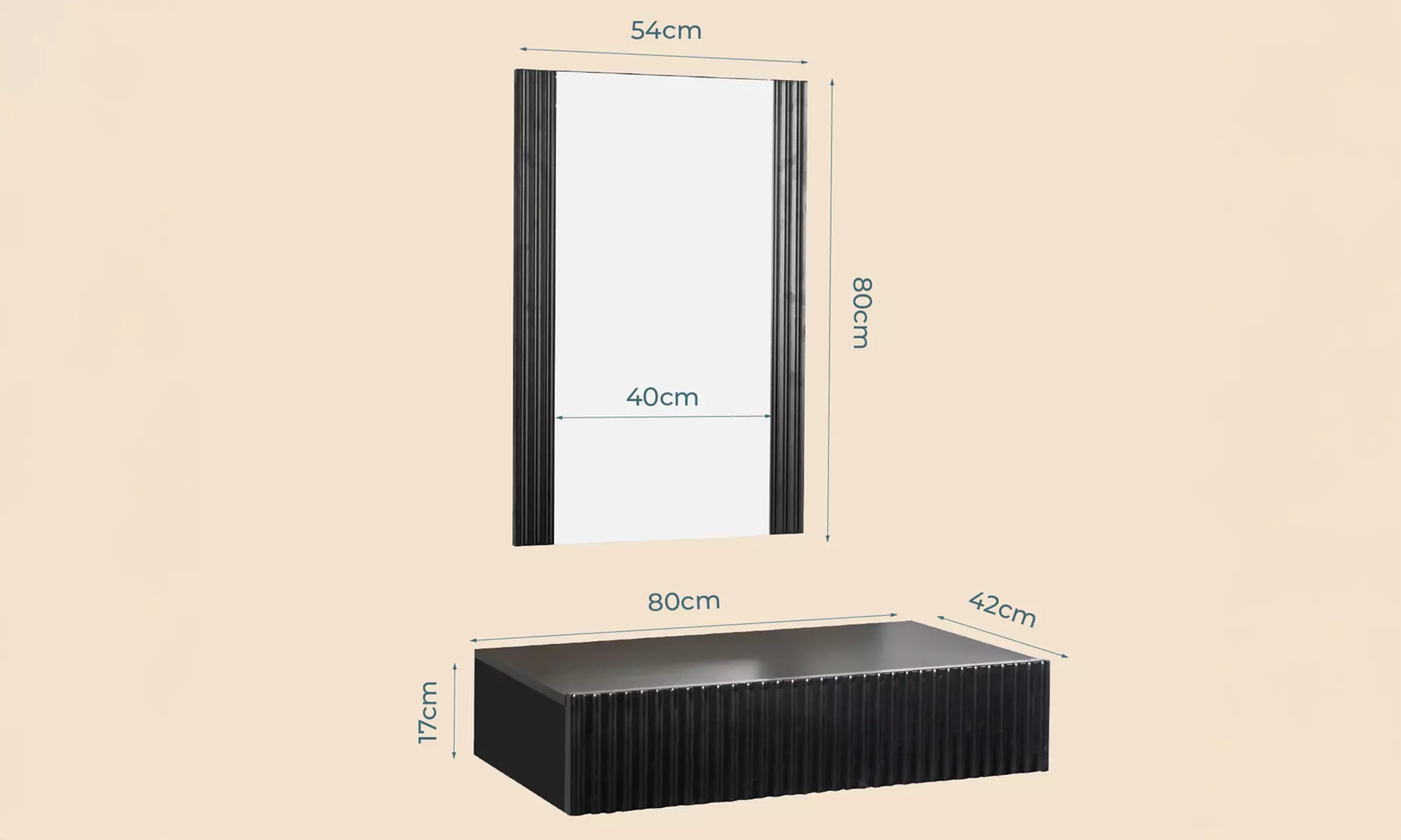 Toletta Velia scanalata con cassetto e specchio
