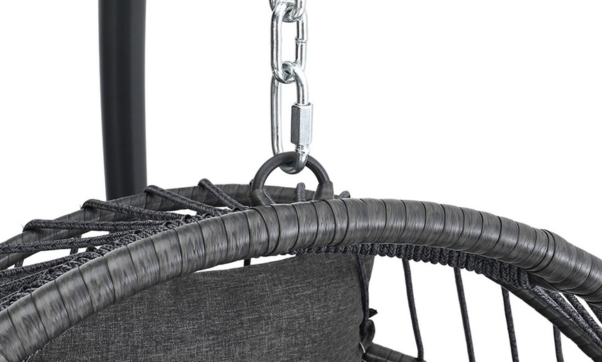 Image 5: Outdoor Cosy Rattan-Effect Hanging Egg Chair with Cushion