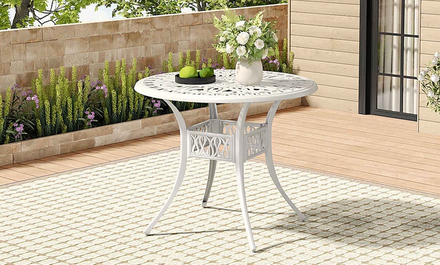 Image 16: Garden Outdoor Cast Aluminum Vintage Bistro Table 