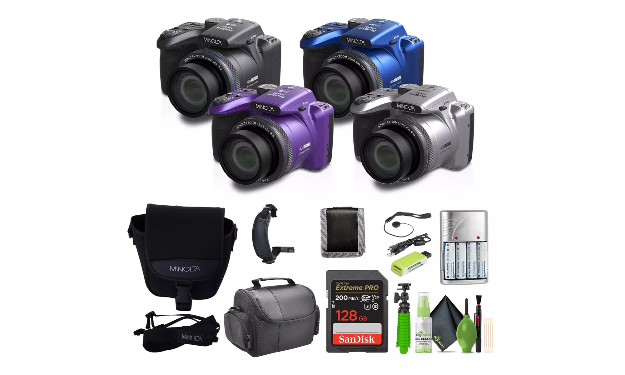 Minolta ProShot 20 MP Bridge Digital Camera with 40x Optical Zoom Lens Bundle
