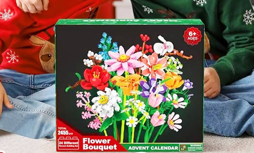 Image 3: Calendario dell'Avvento con blocchi da costruzione a bouquet di fiori