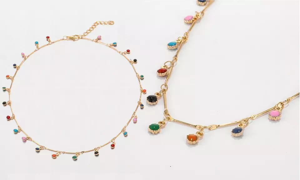 1 ou 2 colliers dorés en alliage d'étain avec perles multicolores - Image 4