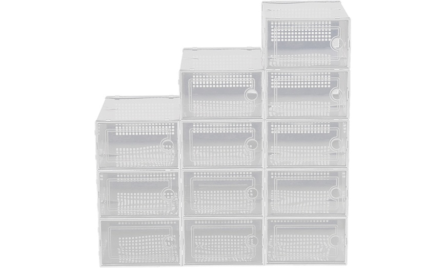 Image 1: 12-Compartment Stackable Shoe Storage Box Organisers