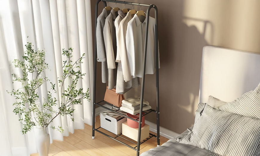 Image 6: Metal Clothes Rack with Hanging Rail and Two Shelves