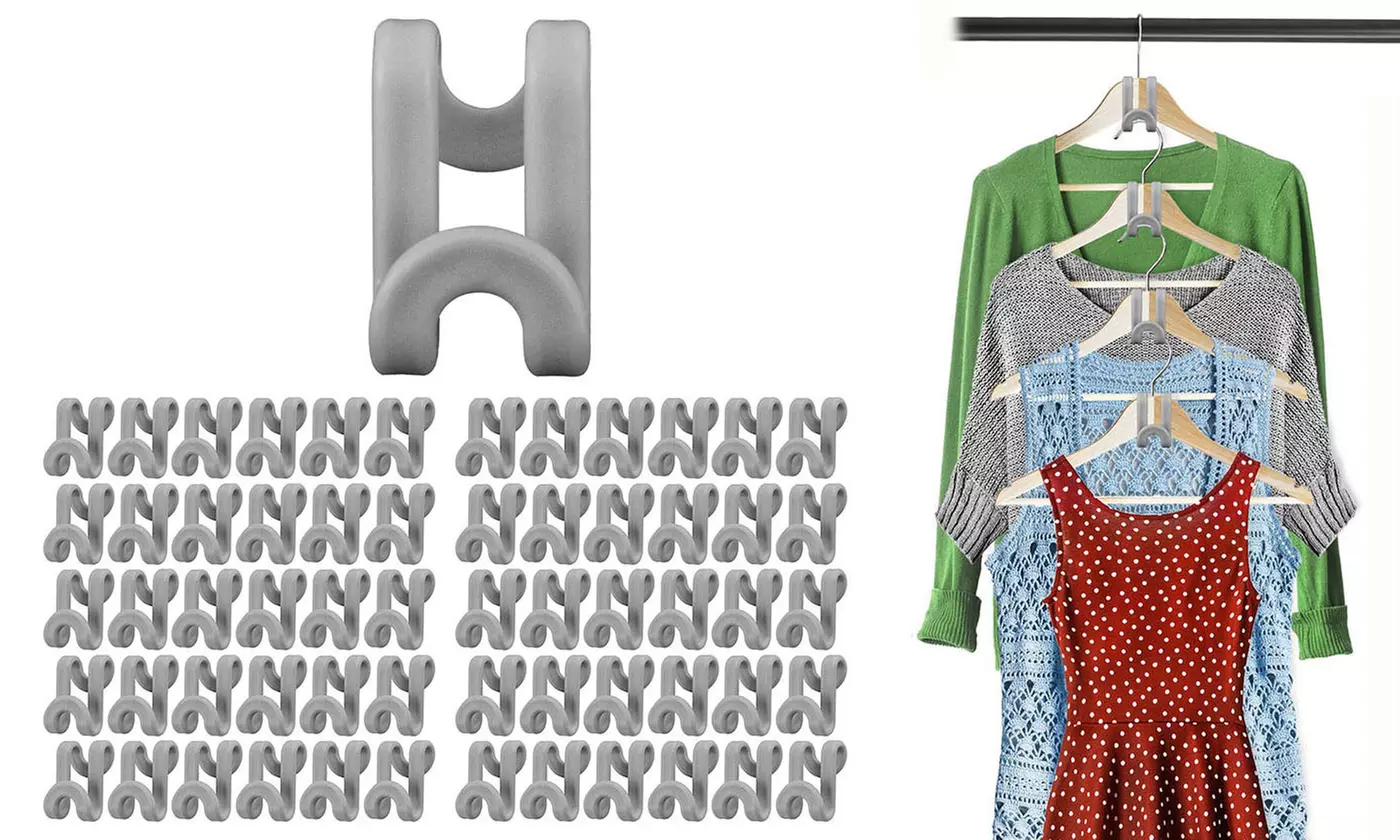 60 PCS Heavy Duty Clothes Hanger Connector Hooks Space Saving Extender Clips