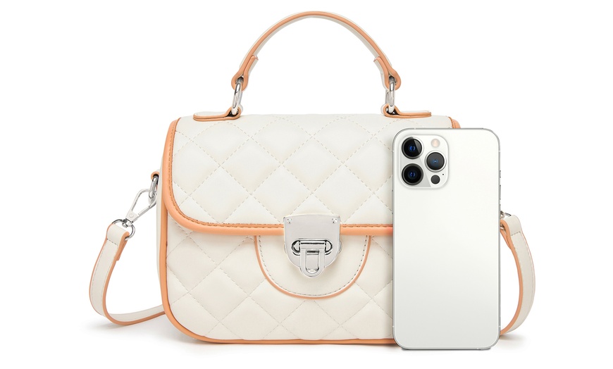 Image 4: Miss Lulu Practical Quilted PU Leather Crossbody Handbag