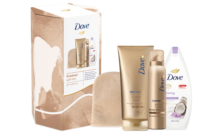 Image 1: Up to Four Three-Piece Dove Gradual Self Tan Gift Collection Gift Sets