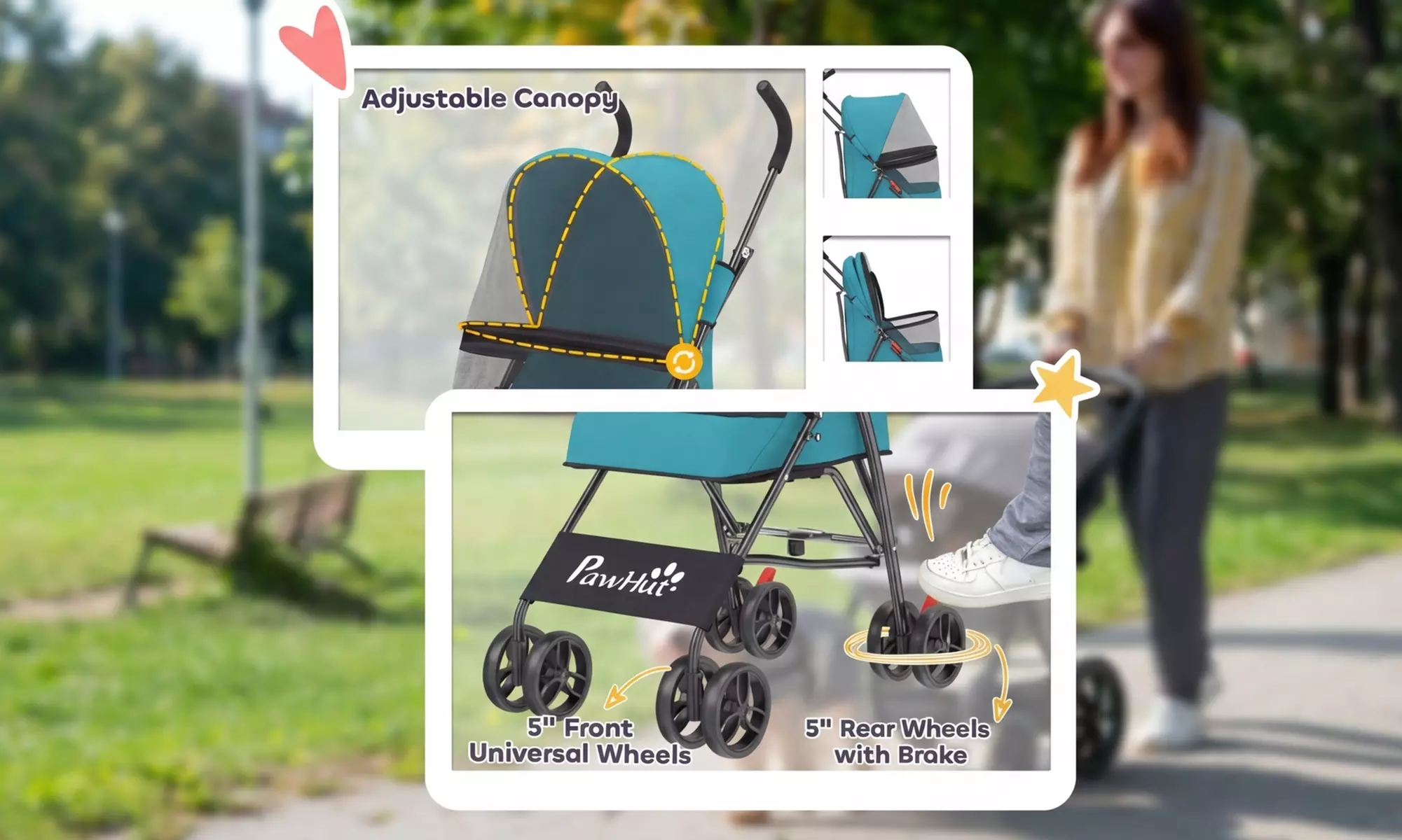 PawHut Foldable Pet Stroller with Canopy
