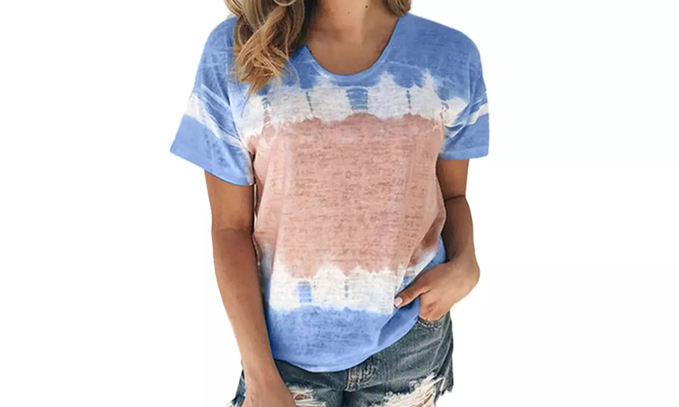 Women Summer Tie-dye Loose T Shirts Short Sleeve Tops Tunic Blouses