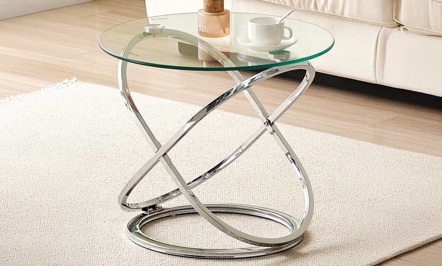 Image 9: Isabella Round Tempered Glass Coffee and Lamp or Side Table 