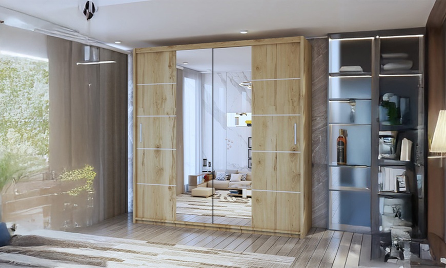 Image 5: Lima Modern Sliding Door Wardrobe with Mirror and Adjustable Shelves