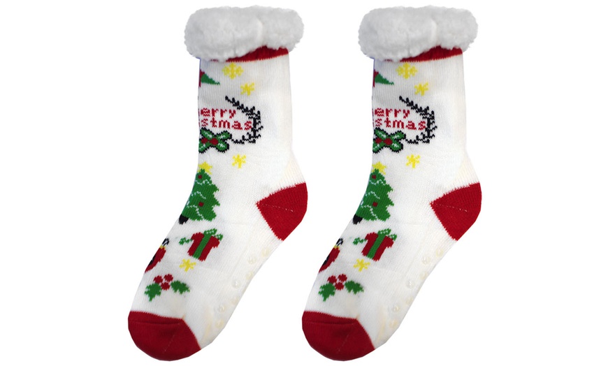 Image 14: Warm Winter Lined Christmas Slipper Socks