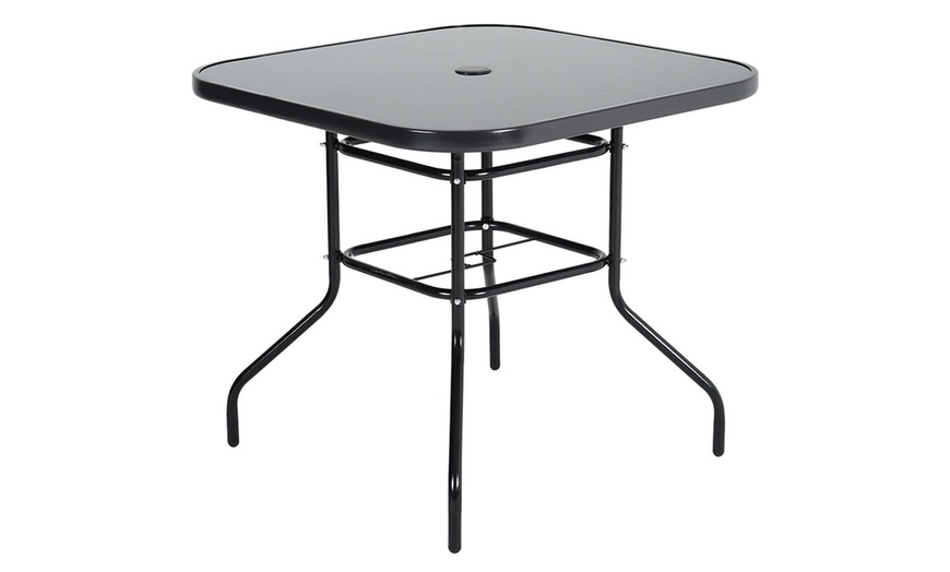 Image 3: Black Tempered Glass Coffee Table with Umbrella Hole 