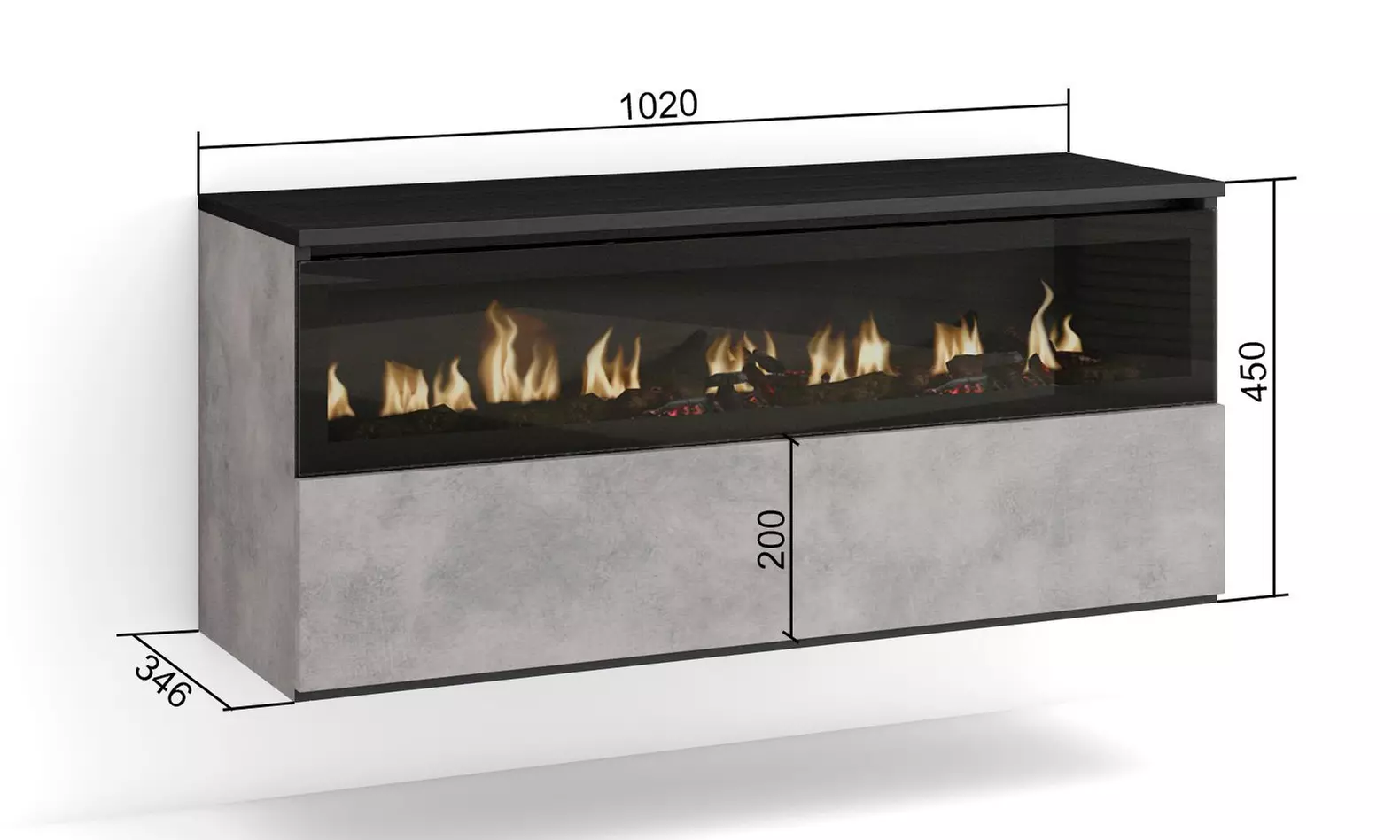 Elektrischer LED-Kamin COZY mit 3D-Feuereffekt, opt. mit Hängeboard