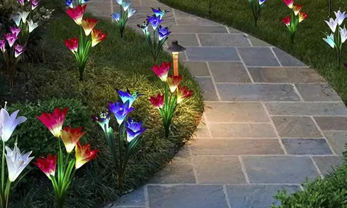 2 Pack Solar Garden Lights with Bigger Lily Flowers Color-Changing Outdoor Decor